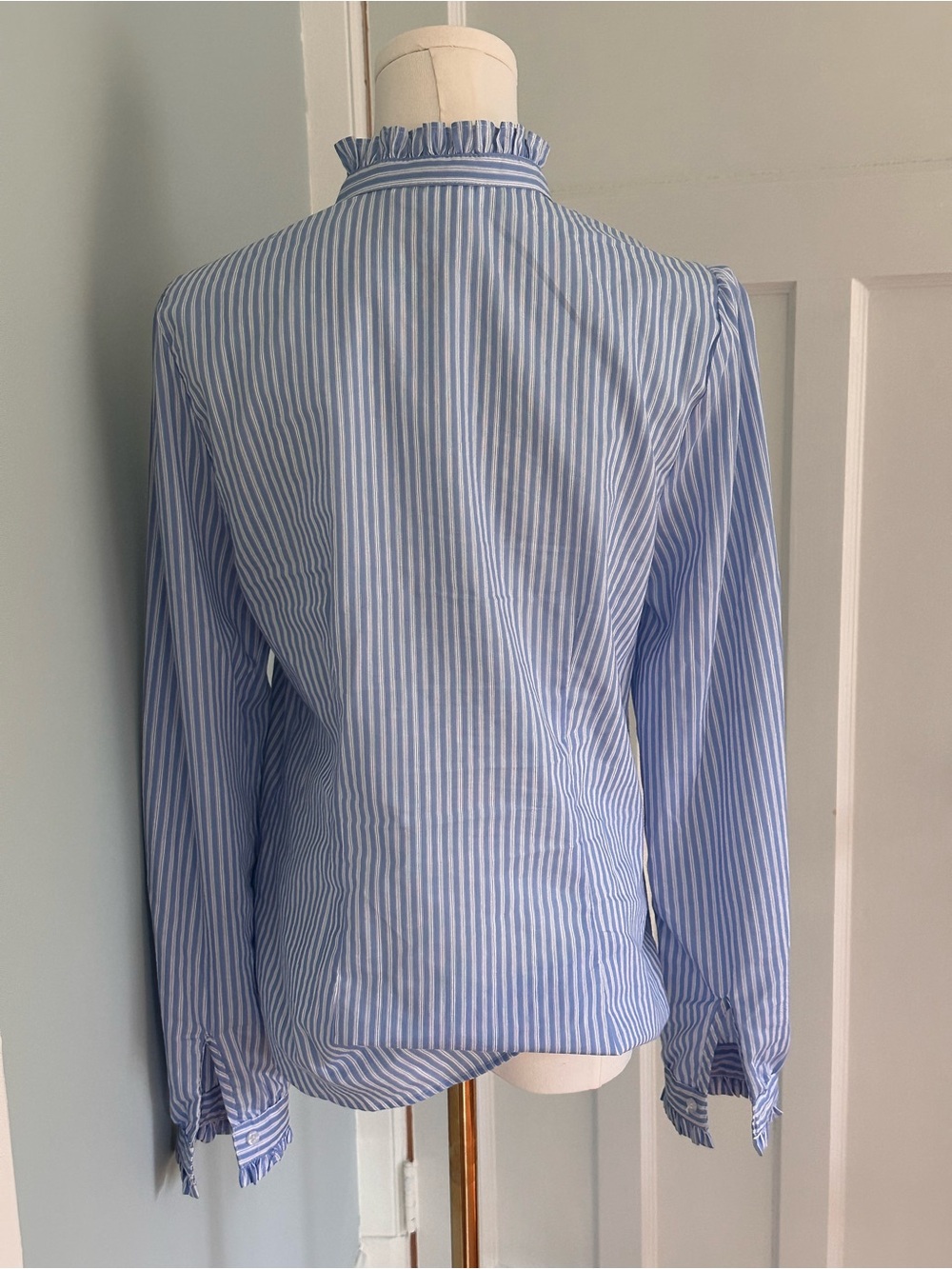 H&M Blue & White Striped Ruffle Blouse Size S - Picture 3 of 5
